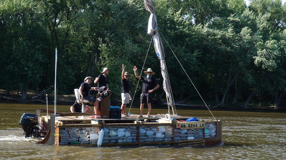 Crew's river raft made from plastic bottles | Lake City Graphic