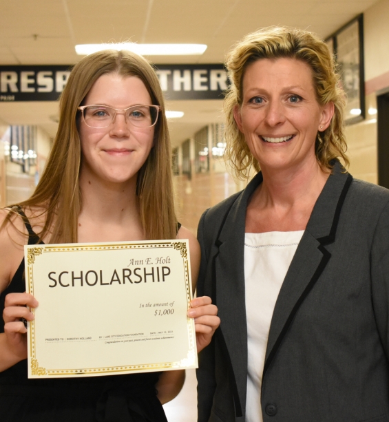 Ann E. Holt Scholarship - $1,000. Recipient Dorothy Holland (left) with Mary Gastner.
