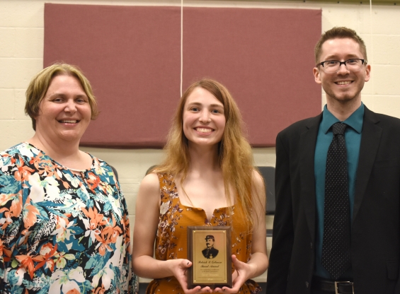 Patrick S. Gilmore Award. One $350 award. From left, presenter Becky Laqua, recipient Emily Dinsmore, and Eric Stashek.