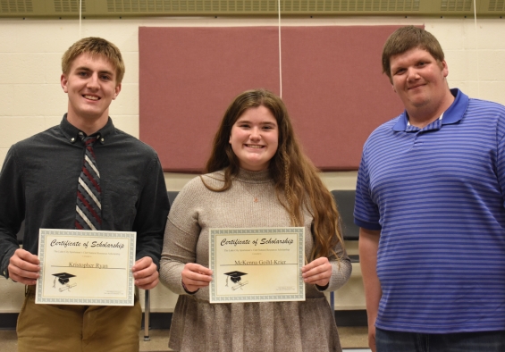 Lake City Sportsman’s Club. Two $500 awards. From left: recipients Kristopher Ryan and McKenna Goihl-Krier, and presenter Nick Majerus.