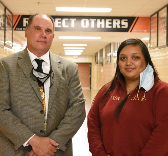 Lake City Chapter 75 Order of the Eastern Star Scholarship - $1,000. Recipient Daniela Figueroa Hernandez (right) with presenter Perry Iberg.