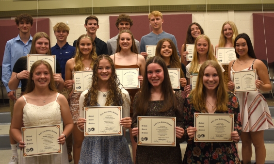 10th grade School Board Scholars are Natalie Anderson, Thomas Brand, Alivia Corey, Baily Earnest Miller, Jeramiah Erickson, Matthew Frentz, Natalie Gates, Brooklyn Gulden, Lauren Kennedy, Emma Kopp, Carter Lane, Ella Matzke, Grace Morrisey, Alex Oliver, Emily Sanderson, Nathaniel Stevenson, McKenzie Swanson, Noah Wallerich, Lucy Weist, and Catherine Wolf.