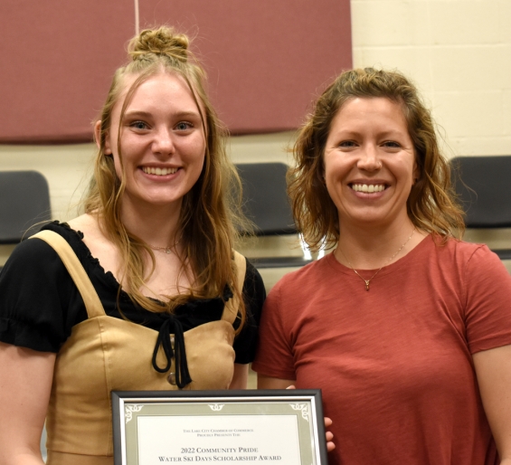 Water Ski Days Community Pride Scholarship. One $500 award. From left: recipient Ava Brunn and presenter Elizabeth Greenawalt.
