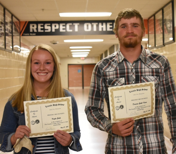 Zumbro Valley Sportsmen’s Club Scholarship - two $500 awards. Recipients Kayla Grobe (left) and Dominic Goihl-Krier.