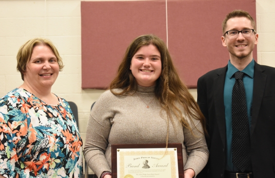 John Philip Sousa Band Award. One $500 award. From left: presenter Becky Laqua, recipient McKenna Goihl Krier, and presenter Eric Stashek.