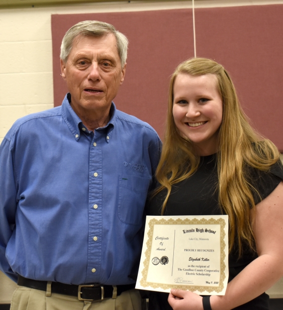 Goodhue County Cooperative Electric. One $500 award. From left: presenter Ed Bauman and recipient Elizabeth Keller.
