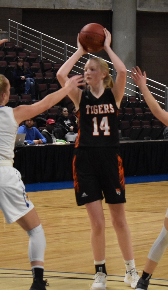Mya Shones (23) goes up against a Waseca defender for two of her 10 points.
