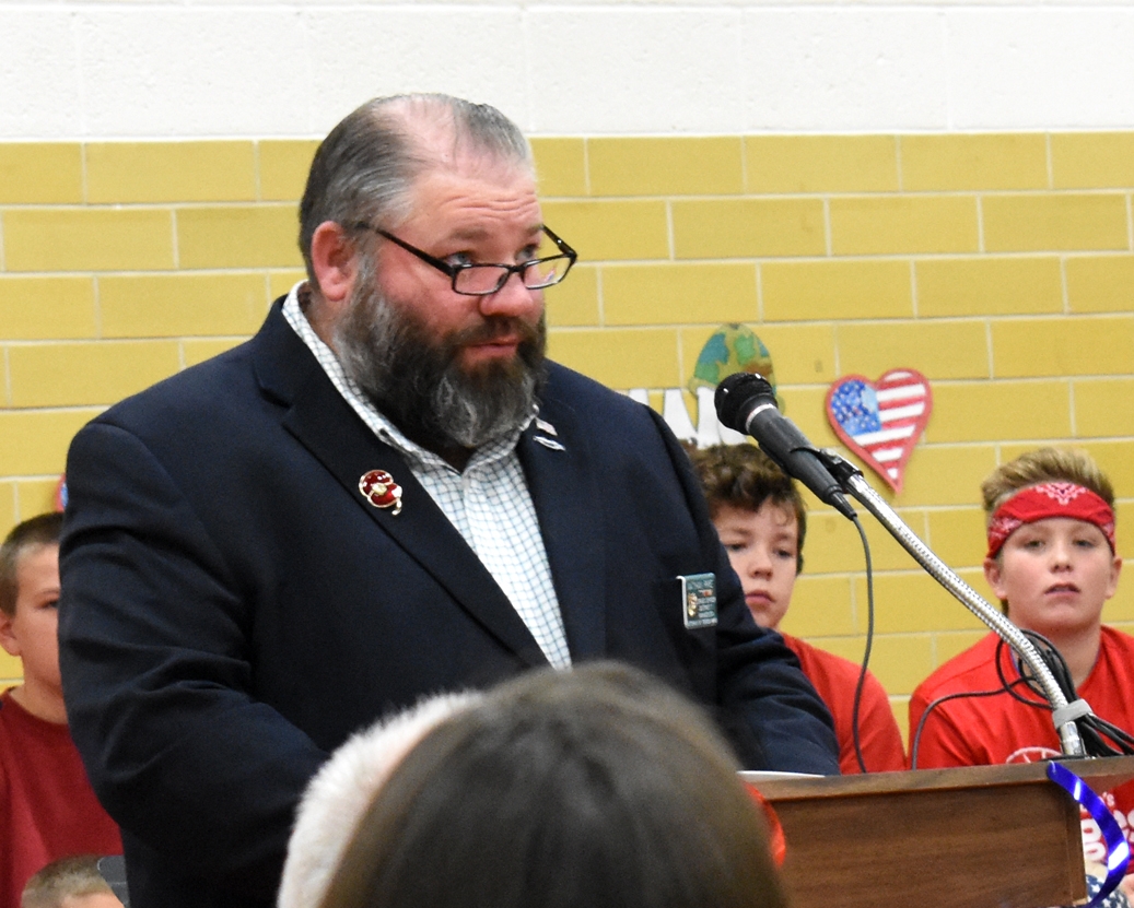 Nathan Pike speaks at St. John’s Lutheran School.