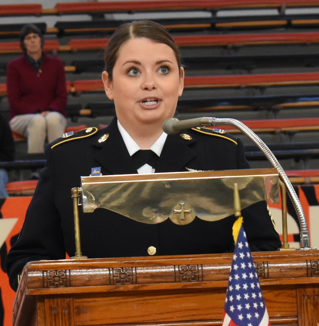 Sgt. Nubia F. Davis speaks at Lincoln High School.