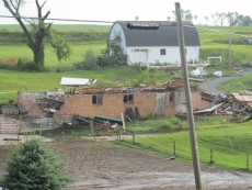 Only the stone foundation was left on the Bryan and Char Juers farm south of Lake City off Highway 63 after Tuesday night’s severe thunderstorm.